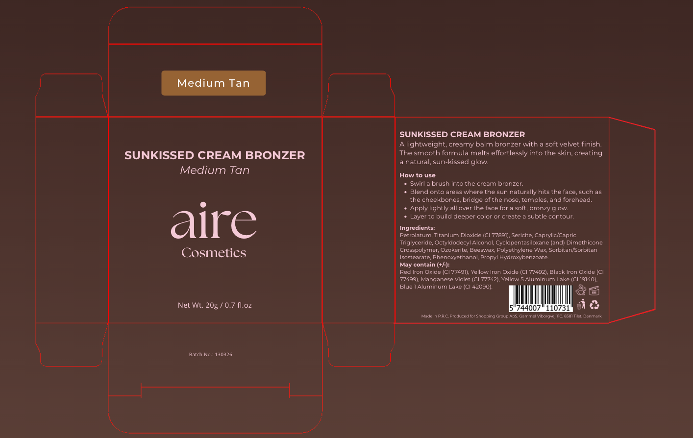 Aire Cosmetics Sunkissed Cream Bronzer Medium Tan 20g