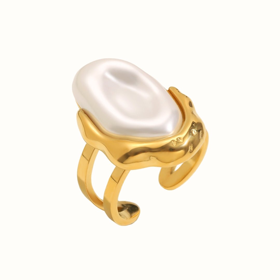 Baroque Pearl Statement Ring – Justerbar 18K Guldbelagt - Makeup lagersalg