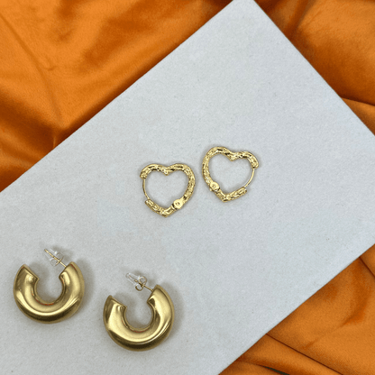 Corelle - Textured Heart Hoops – 18K Guldbelagt - Makeup lagersalg