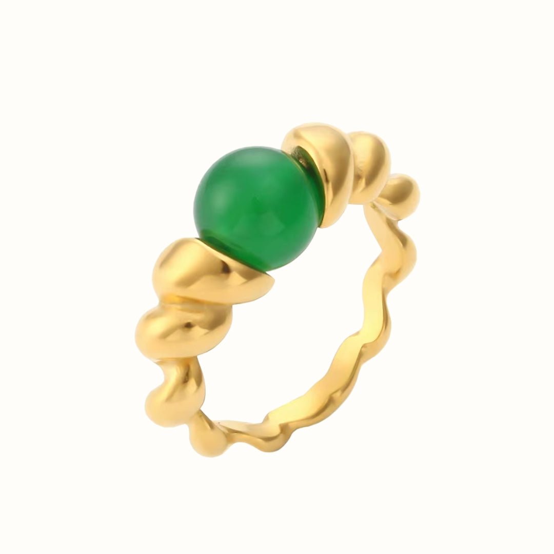 Corelle - Twist Grøn Perle Ring – 18K Guldbelagt - Makeup lagersalg