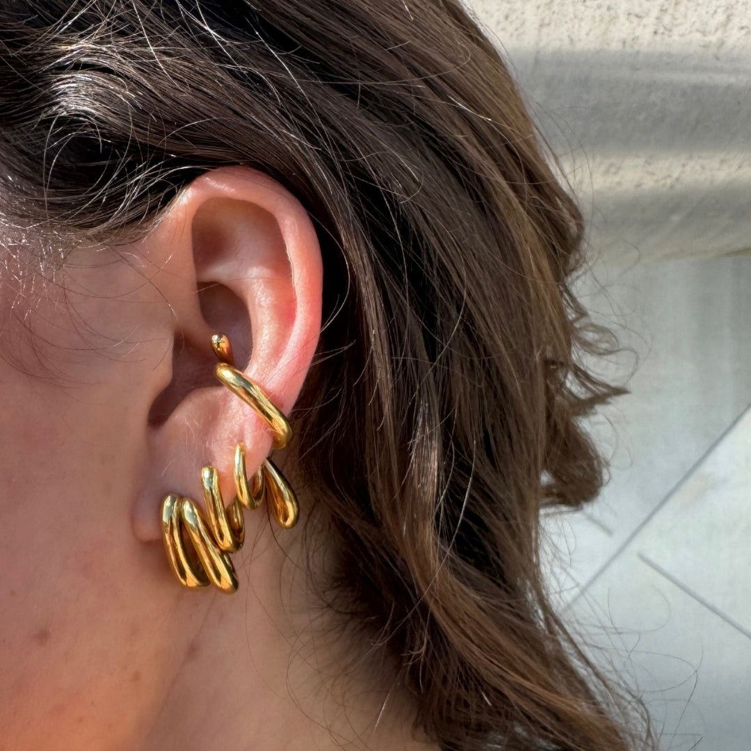 Flow Ear Cuff Sæt – 18K Guldbelagte - Makeup lagersalg
