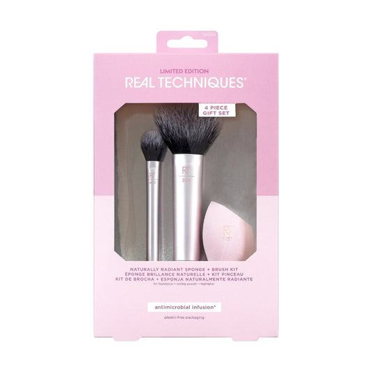 Real Techniques Limited Edition Naturally Radiant Makeup Sponge and Brush Set Pink 4 Piece - Makeup lagersalg