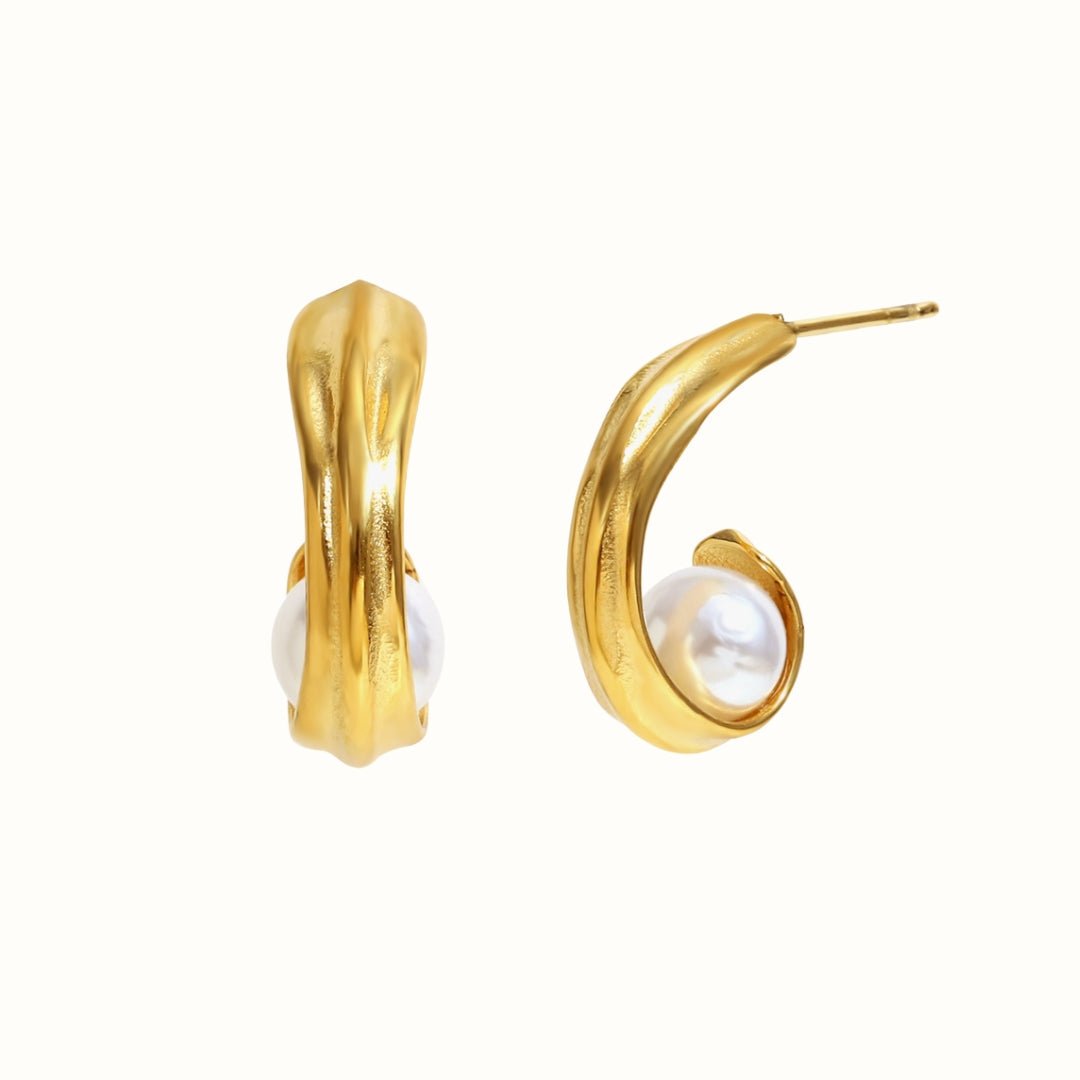 Wave Pearl Øreringe 18K Guldbelagt - Makeup lagersalg